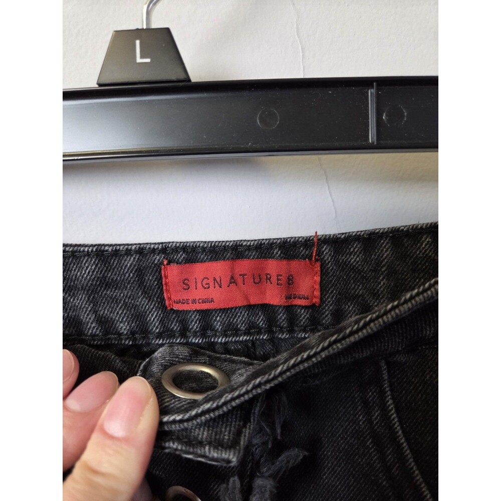 Signature8 Black Distressed Button Front Denim Mini Skirt Size M - Picture 4 of 8